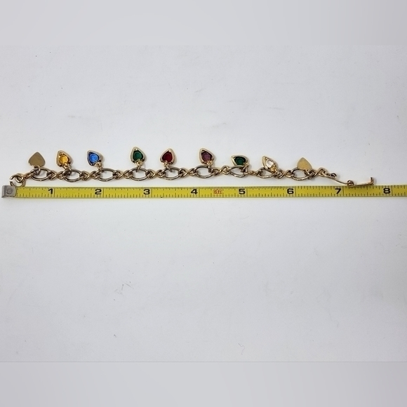 Multi Color Heart Charm Gold Tone Bracelet - Picture 6 of 9
